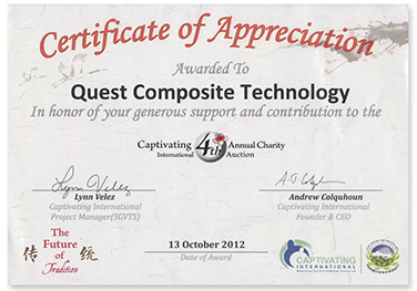 Quest was in honor of the 4rd Annual Charity Auction generous support and contribution by Captivating International Foundation LTD.